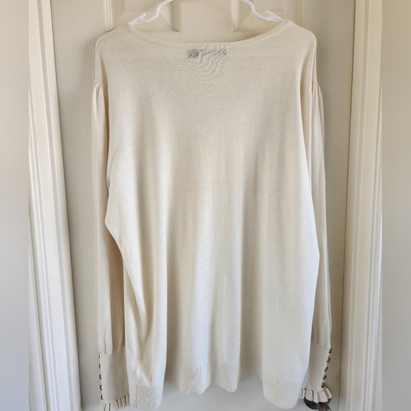 Lauren Ralph Lauren Knit V-Neck Sweater Ruffle Sleeves Gold Button Accents 1X - Picture 6 of 10
